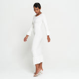 MARJORIE Bamboo Ruffle Dress, in Off-white